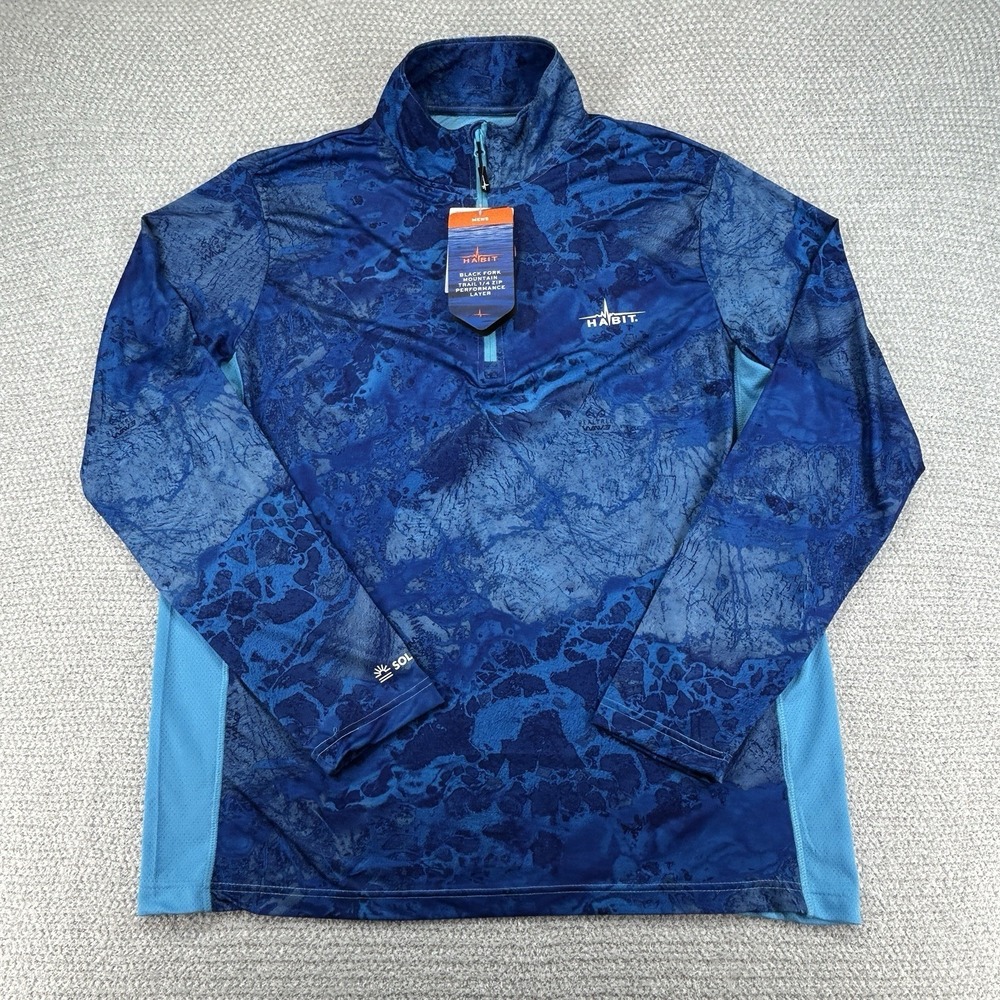 Habit Shirt Men's Large Blue Camo Black Fork Mountain Trail 1/4 Zip Performanceβ